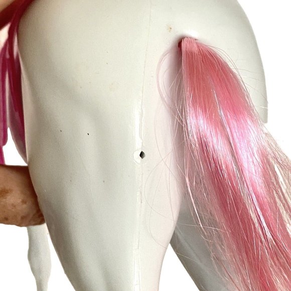 White Blow Mold Horse With Pink Hair Hooves Saddle Bridle 11in Tall - Picture 11 of 16